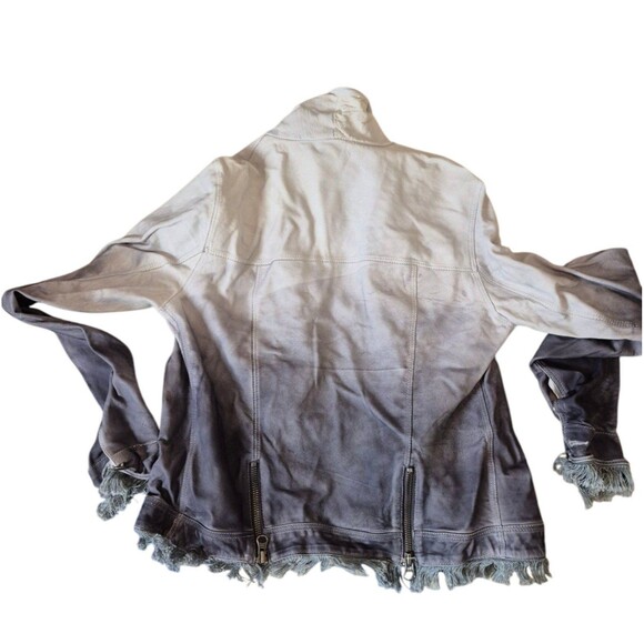 JkT NYC Nubuck Leather Ombre Jacket Fringe Leather Jacket Gray Sz XS - Picture 5 of 6